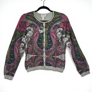 Victor Costa Occasion Cardigan Sweater Woman‎ Medium Paisley Print Button Front